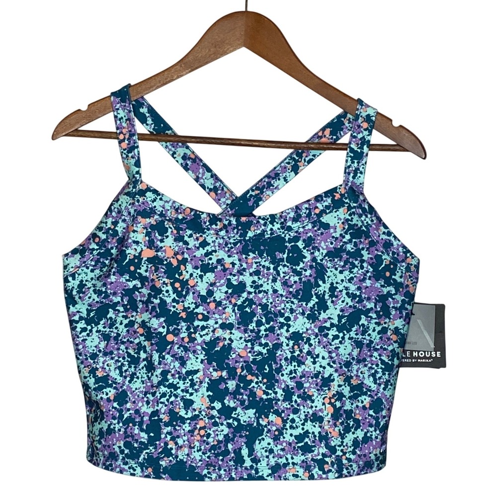 Cycle House Marika Womens Techno Lite Cami Tank Top L Blue Splatter Strappy NWT
